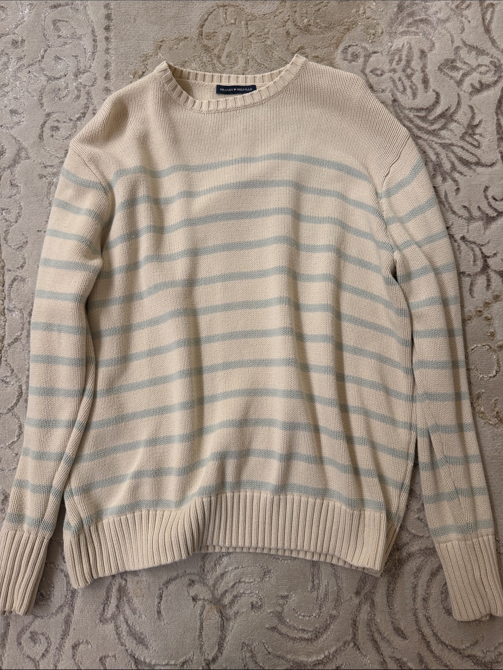 Brandy Melville Cream and sage Striped Crewneck Sweater
